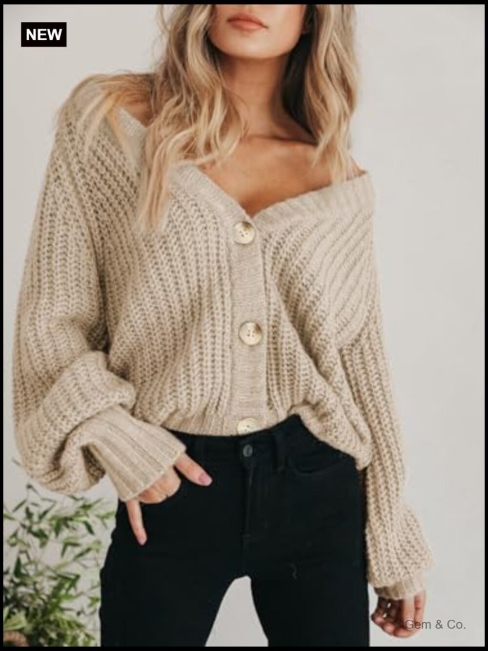 Chunky Knit Open Front Cardigan Long Sleeve Button Loose - Picture 5 of 7